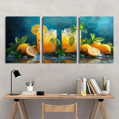3pcs Lemon Cocktail Vibrant Colors Metal Print Ready to Hang Art - Bella Home Decor