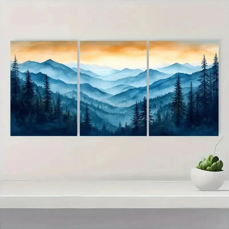 3pcs Appalachian Mountains Sunset Landscape Metal Print Ready to Hang Art - Bella Home Decor