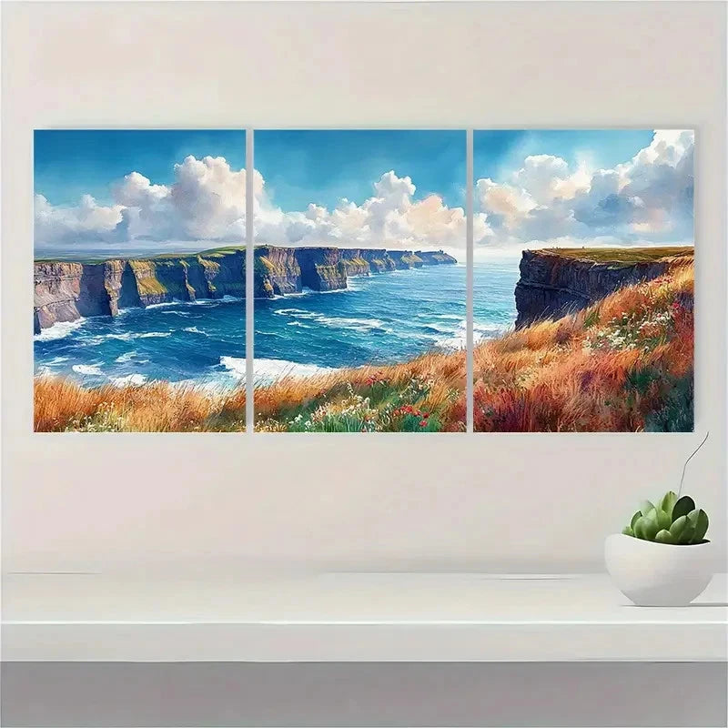 3pcs  Coastline Print Seascape  DE    Wall Art Set Canvas Framed 50x70cm - High Quality Print 100% Australian Made Wall Canvas Ready to Hang - Bella Home Decor