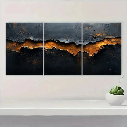 3pcs Abstract Black and Brown Textured Metal Print Ready to Hang Art - Bella Home Decor
