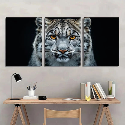3pcs Snow Leopard Wildlife Black and White Metal Print Ready to Hang Art - Bella Home Decor