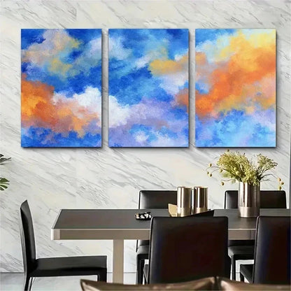 3pcs Vibrant Orange & Blue Sky Painting Perfect Wall Art Set Canvas Framed 50x70cm - High Quality Print 100% Australian Made Wall Canvas Ready to Hang