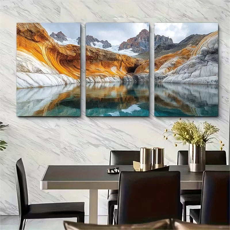 3pcs Marble Caves Patagonia Metal Print Ready to Hang Art