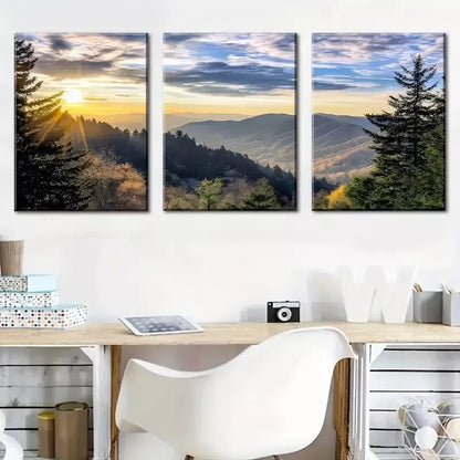 3pcs Featuring Mountain Sunset Forest Nature Wall Art Set Canvas Framed 40x60cm - High Quality Print 100% Australian Made Wall Canvas Ready to Hang