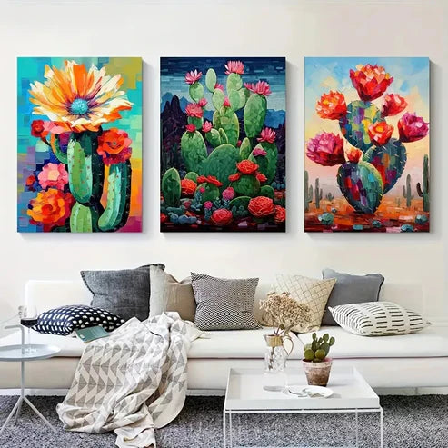 3pcs Floral Mexican Cactus Art Set Canvas Unframed - High Quality Print 100% Australian Made Wall Canvas