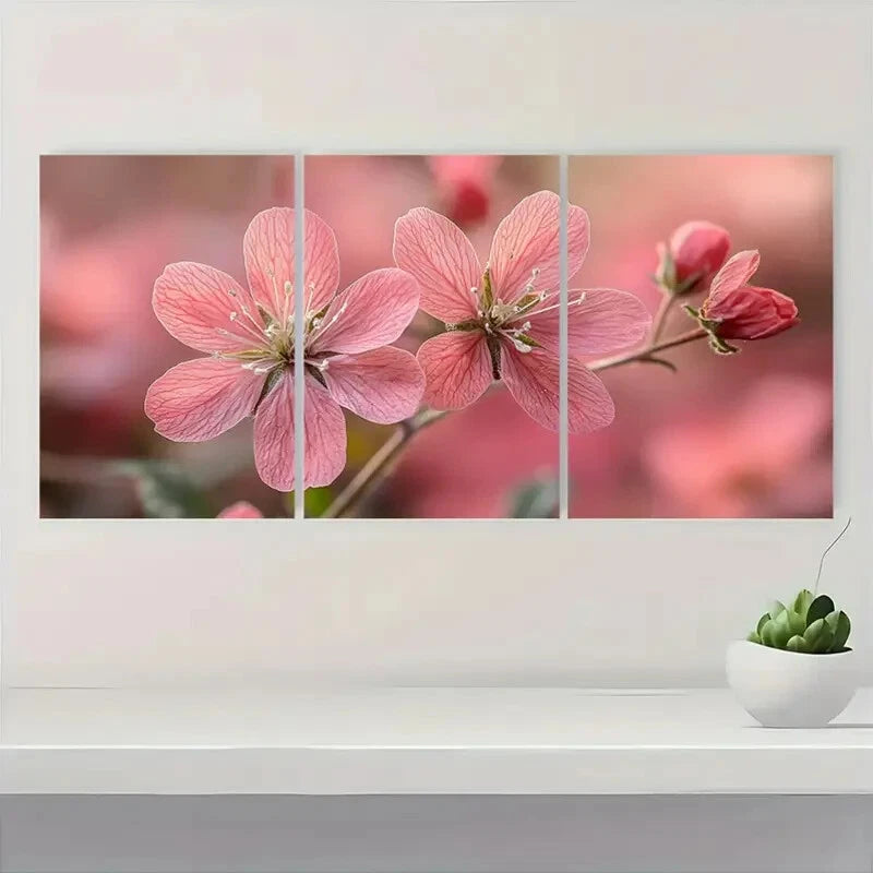 3pcs Featuring Print of Pink Musk Flowers Metal Print Ready to Hang Art - Bella Home Decor