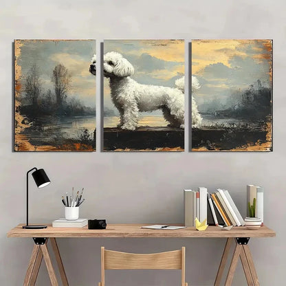 3pcs Vintage Dog Rustic Antique Animal Wall Art Set Canvas Framed 50x70cm - High Quality Print 100% Australian Made Wall Canvas Ready to Hang