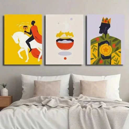 3pcs Crowned King with Star Medallion Wall Art Set Canvas Unframed - High Quality Print 100% Australian Made Wall Canvas - Bella Home Decor