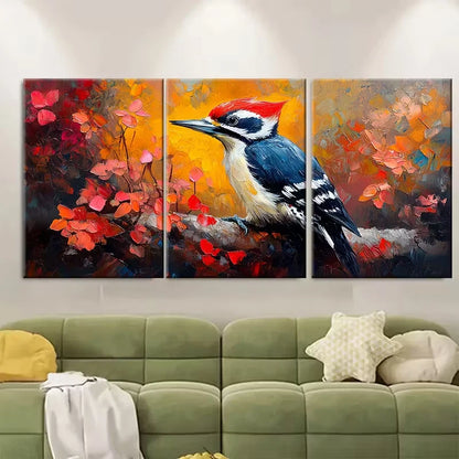 3pcs Woodpecker Original Oil Painting Metal Print Ready to Hang Art