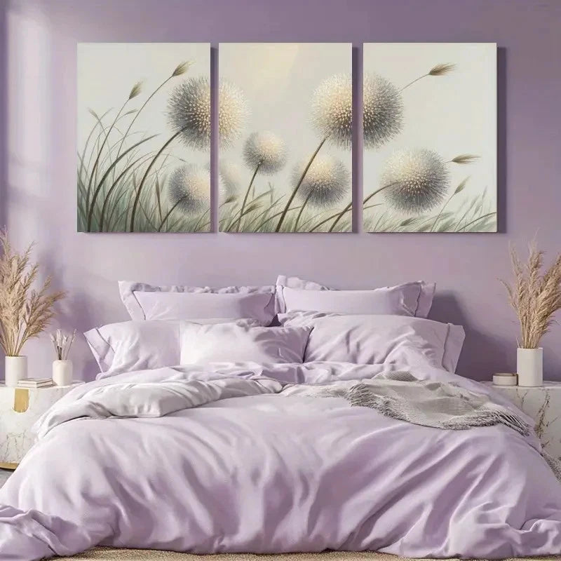 3pcs Dandelion Natural Landscape Painting Metal Print Ready to Hang Art - Bella Home Decor