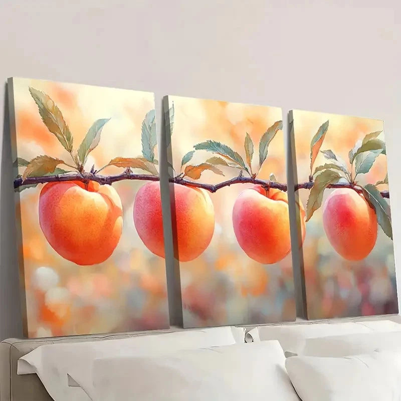 3pcs Peach Botanical Fruit Branch   Wall Art Set Canvas Framed 40x60cm - High Quality Print 100% Australian Made Wall Canvas Ready to Hang