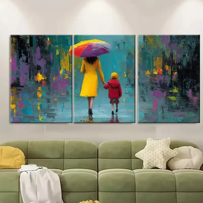 3pcs Impressionist Mother & Rainy Walk Metal Print Ready to Hang Art
