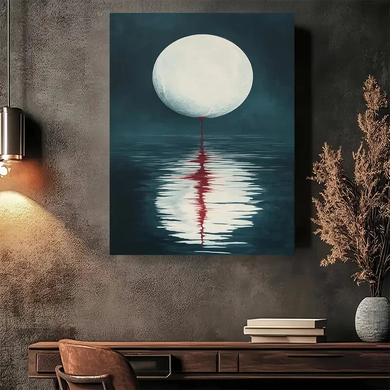 Beautiful Moonlit Reflections Moonlit Painting 40x60cm Metal Print Ready to Hang - Bella Home Decor
