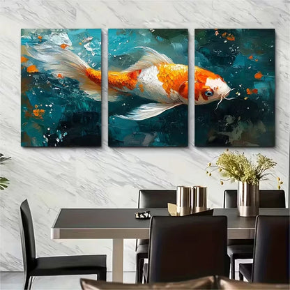 3pcs Koi Fish Abstract Oil Painting Metal Print Ready to Hang Art