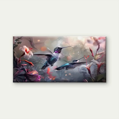 Hummingbirds Flowers Nature Wall Art Canvas Office Home Room Framed 120x60cm