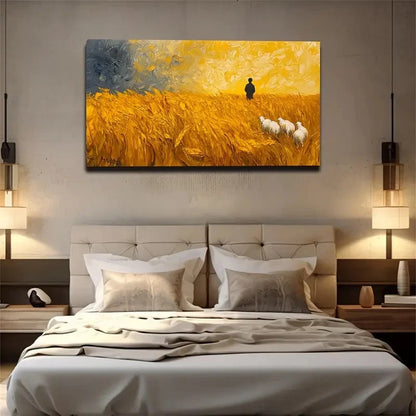 Vibrant Sunset Décor Field Wall Art Canvas Office Home Room Framed 120x60cm