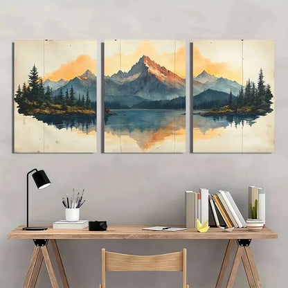 3pcs Vintage Landscape Mountain Art Metal Print Ready to Hang Art - Bella Home Decor