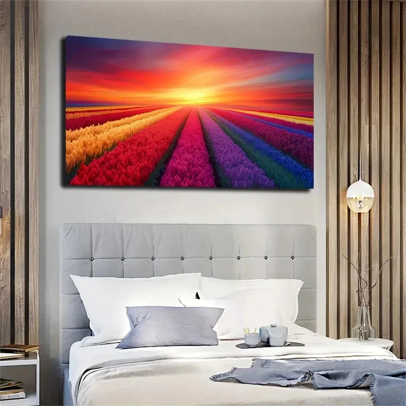 Color Flower Field Landscape Wall Art canvas office home room framed 120x60cm