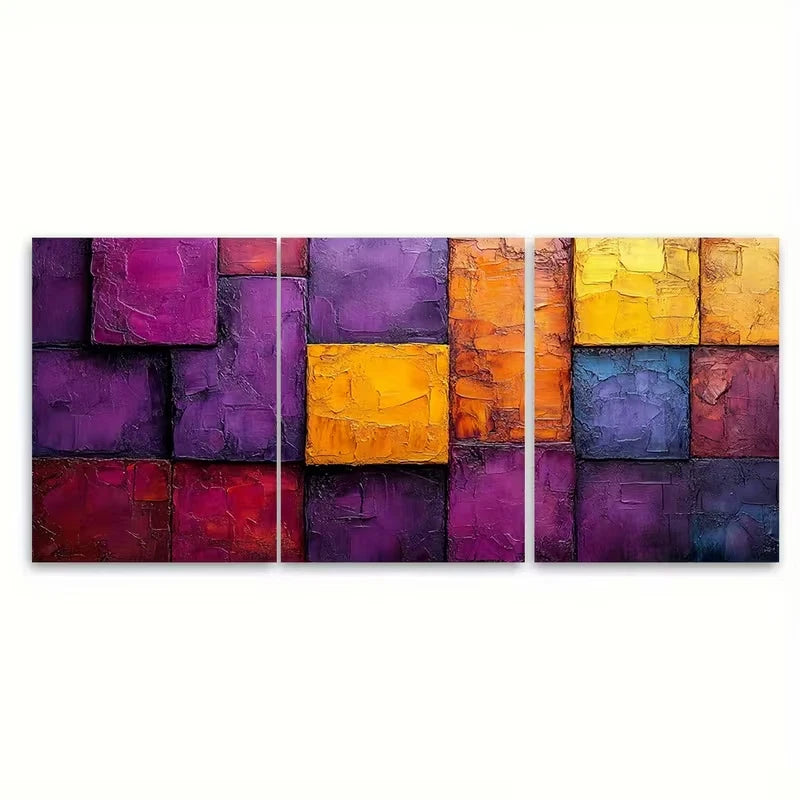 3pcs Vibrant Textured Block Shapes Metal Print Ready to Hang Art - Bella Home Decor