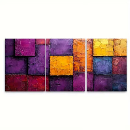 3pcs Vibrant Textured Block Shapes Metal Print Ready to Hang Art - Bella Home Decor