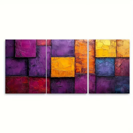 3pcs Vibrant Textured Block Shapes Metal Print Ready to Hang Art