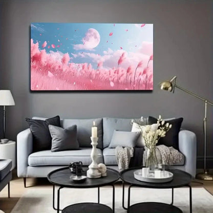 Petals & Moonlit Sky Meadow Wall Art Canvas Office Home Room Framed 120x60cm