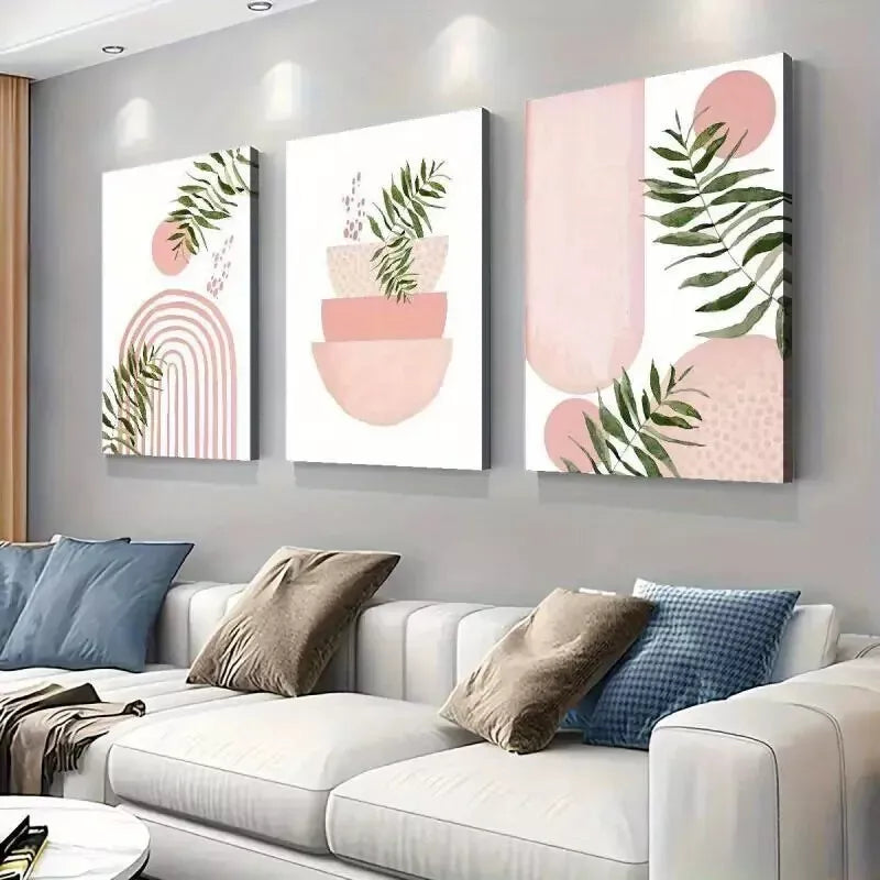 3pcs Pink Boho Modern Minimalist & Abstract Art Canvas Framed 40x60cm - High Quality Print 100% Australian Made Wall Canvas Ready to Hang - Bella Home Decor