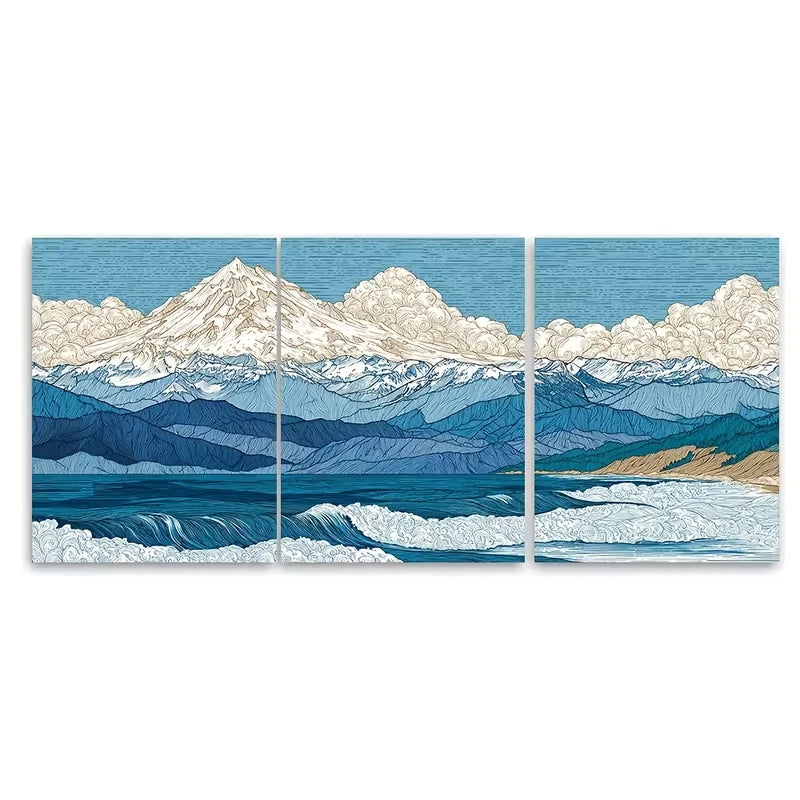 3pcs Mountain & Pacific Coastline Print Metal Print Ready to Hang Art