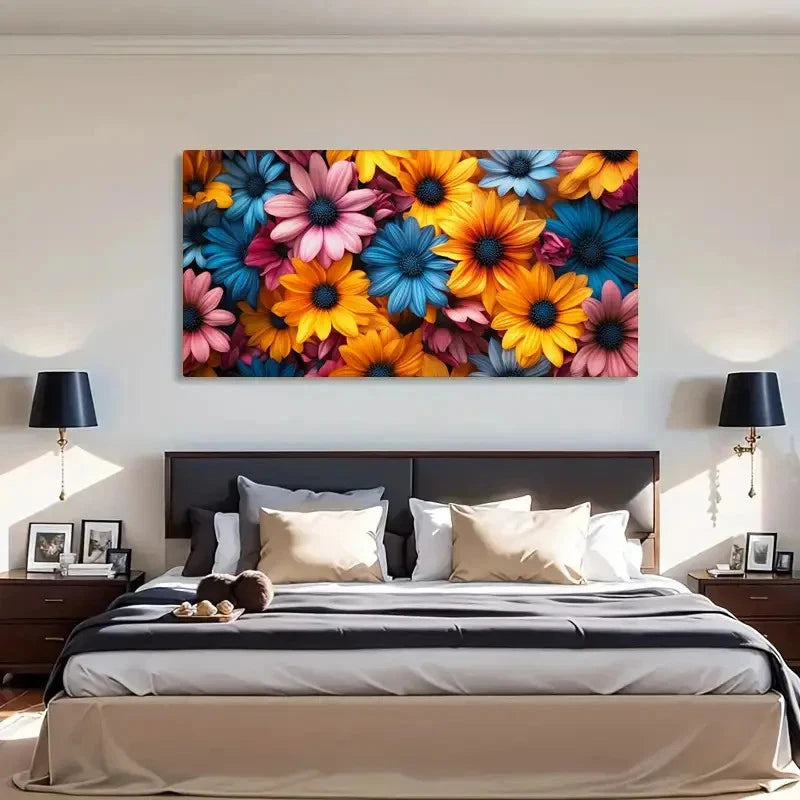 Vibrant Blossoms Modern Nature Wall Art Canvas Office Home Room Framed 120x60cm
