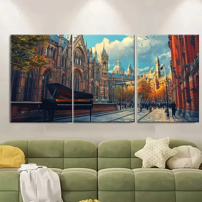 3pcs Festival Scene with Vibrant Architecture Metal Print Ready to Hang Art
