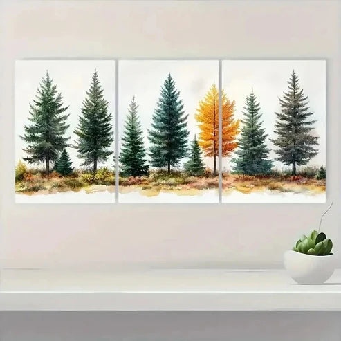 3pcs Evergreen Trees Neutral Colors Perfect Wall Art Canvas Unframed - High Quality Print 100% Australian Made Wall Canvas