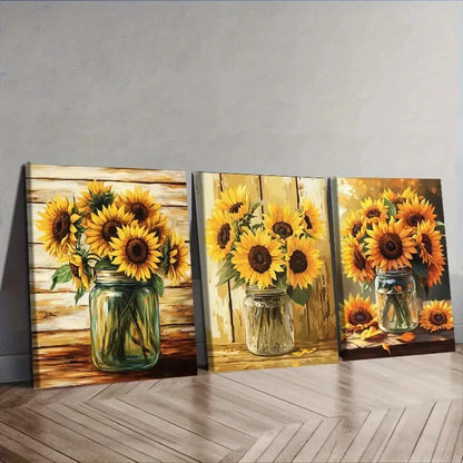 3pcs Luxurious Sunflowers Wall Art Set Canvas Framed 40x60cm - High Quality Print 100% Australian Made Wall Canvas Ready to Hang