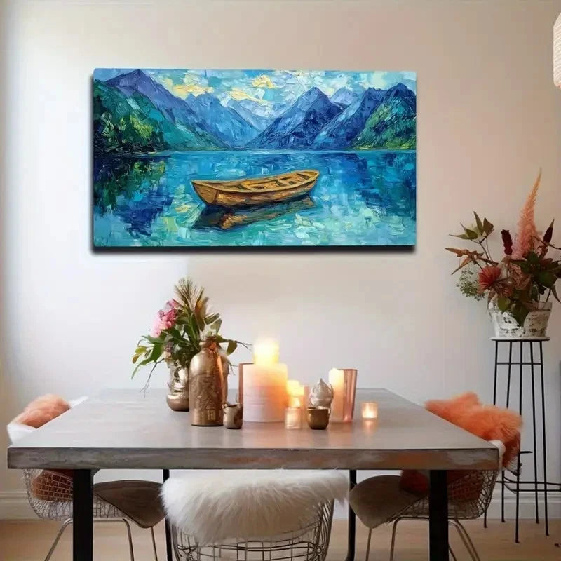 Serene Mountain Lake Scene Wall Art Canvas Office Home Room Framed 120x60cm