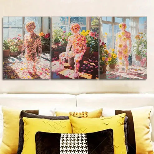 3pcs People Made of Flowers Wall Art Canvas Unframed - High Quality Print 100% Australian Made Wall Canvas