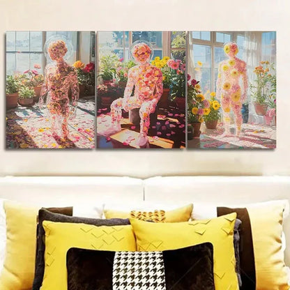 3pcs People Made of Flowers Wall Art Canvas Unframed - High Quality Print 100% Australian Made Wall Canvas