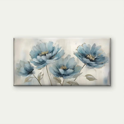 Blue Flowers White Petal Wall Art Canvas Office Home Room Framed 120x60cm