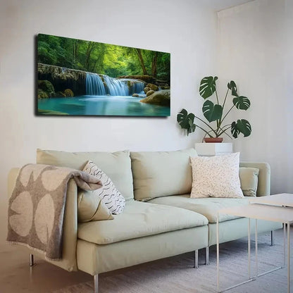 Thick Jungle Waterfall Wall Art canvas office home room framed 120x60cm