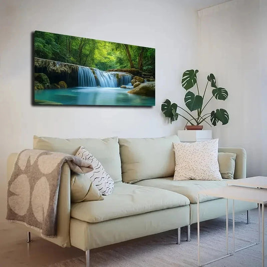 Thick Jungle Waterfall Wall Art canvas office home room framed 120x60cm