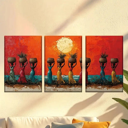 3pcs African women dancing 50x70cm - High Quality Print 100% Australian Made Wall Canvas Ready to Hang - Bella Home Decor
