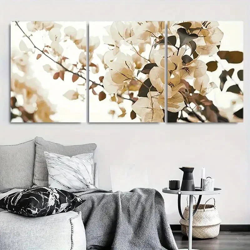 3pcs Neutral Minimalist Blossom Branch Wall Art Set Canvas Framed 40x60cm - High Quality Print 100% Australian Made Wall Canvas Ready to Hang
