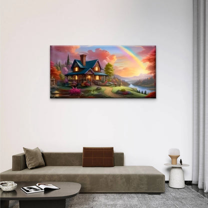 House Woods Rainbow Wall Art Canvas Office Home Room Framed 120x60cm