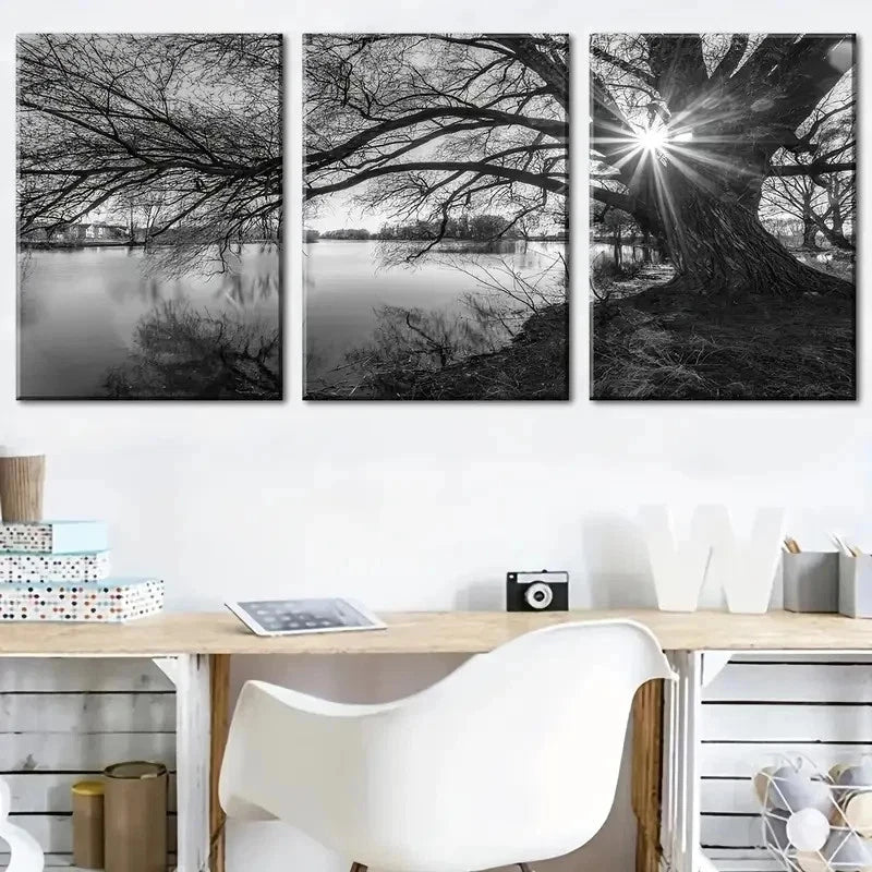 3pcs Modern Ancient Tree By The Lake Perfect Wall Art Set Canvas Framed 60x90cm - High Quality Print 100% Australian Made Wall Canvas Ready to Hang