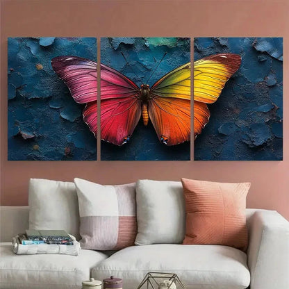 3pcs Vibrant Rainbow Butterfly Abstract Nature Metal Print Ready to Hang Art - Bella Home Decor