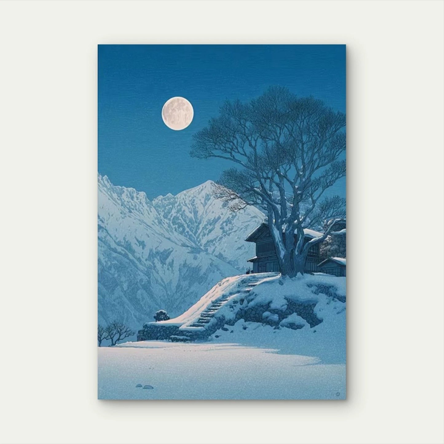 Kawase Hasui Moon Over Ama Japanese Winter Landscape Metal Print Ready to Hang