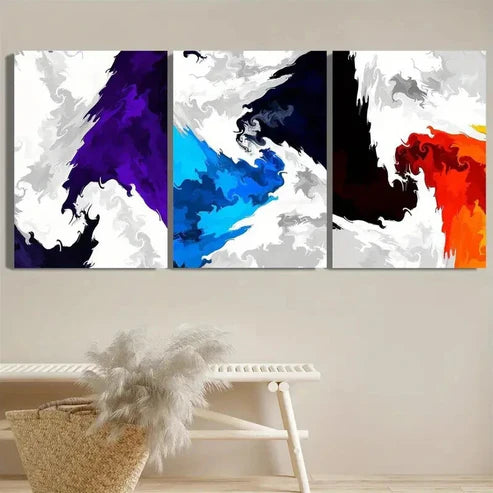 3pcs Vibrant Abstract Colorful Ink Border Wall Art Canvas Unframed - High Quality Print 100% Australian Made Wall Canvas