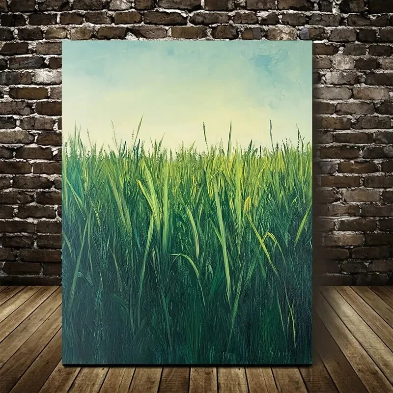 Emerald Green Sugarcane Field Painting 40x60cm Metal Print Ready to Hang - Bella Home Decor