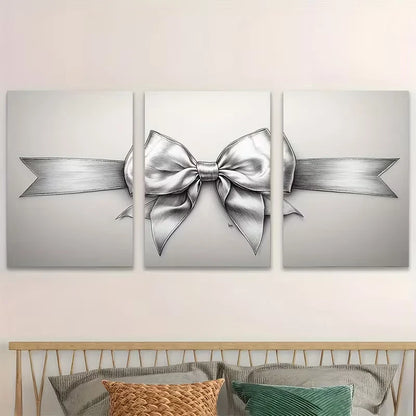 3pcs Black and White Bow Sketch Ribbon Drawing  Wall Art Set Canvas Framed 40x60cm - High Quality Print 100% Australian Made Wall Canvas Ready to Hang - Bella Home Decor