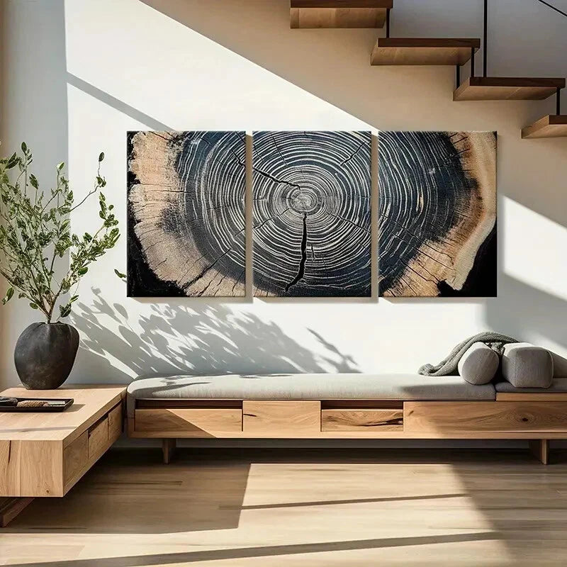 3pcs Tree Rings Annual Ring Natural Landscape Metal Print Ready to Hang Art - Bella Home Decor