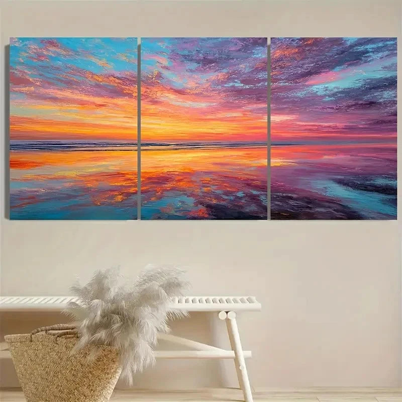 3pcs Vibrant Sunset Over Ocean Wall Art Set Canvas Framed 40x60cm - High Quality Print 100% Australian Made Wall Canvas Ready to Hang