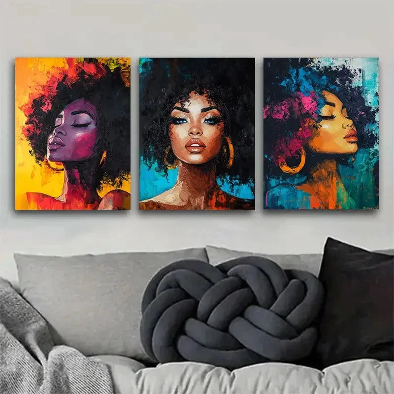3pcs Diverse Artistic Styles of Black Women Metal Print Ready to Hang Art - Bella Home Decor